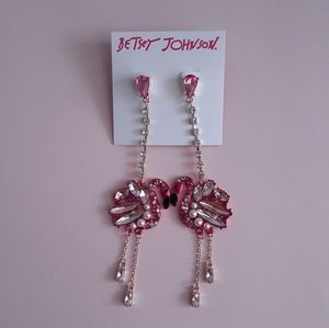 Betsey Johnson Drop Flamingo Crystal Earrings